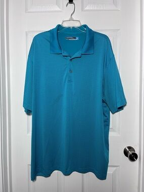 Roundtree & Yorke Performance Big &Tall Teal Striped Performance Polo - Men